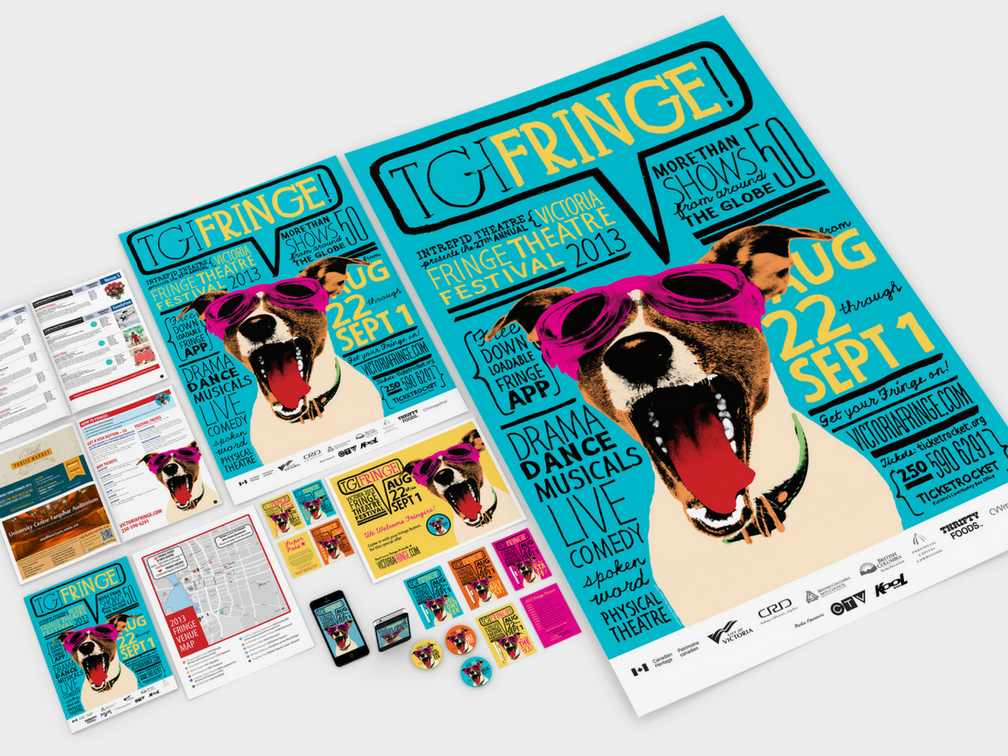 A spread of colourful Fringe graphic elements.
