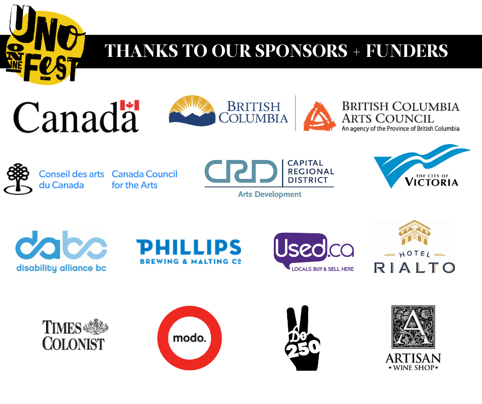 Yellow uno fest online logo with various sponsor logos on a white background.
