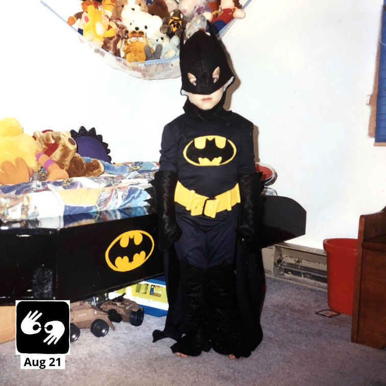Rod Peter Jr ( age 4 ) dressed as Batman on October of 1989, standing next to his Batman bed. He thinks he is cool, but is not.
