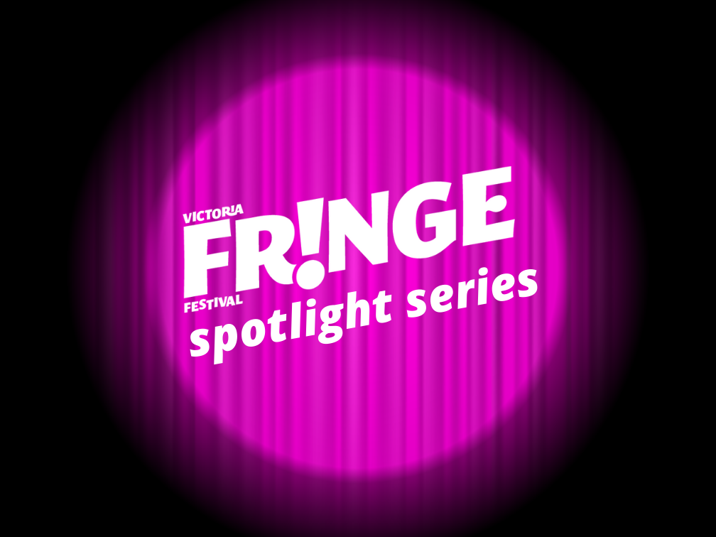 Spotlight on pink curtains, with Fringe logo in teh centre, text reads Spotlight Series