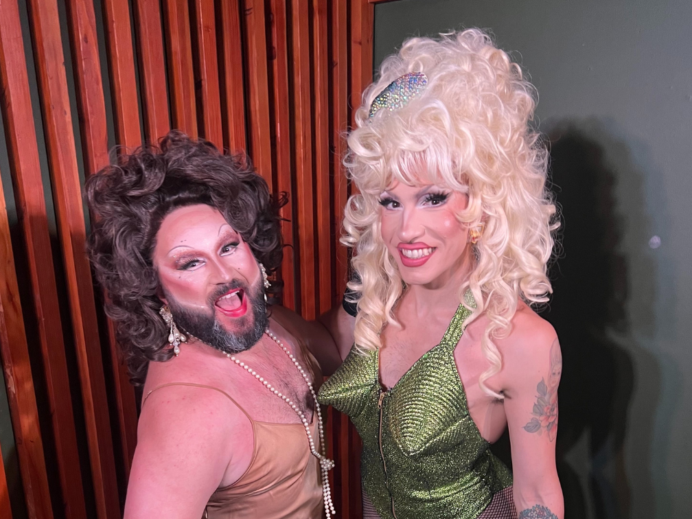 A photo of drag queens Woofie and Vivian Vanderpuss.