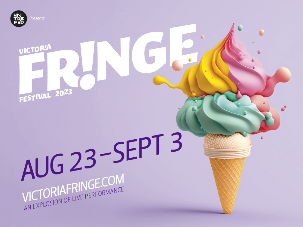 Fringe poster is a light purple background with an ice cream that resembles a microphone and multicoloured ice cream scoops.